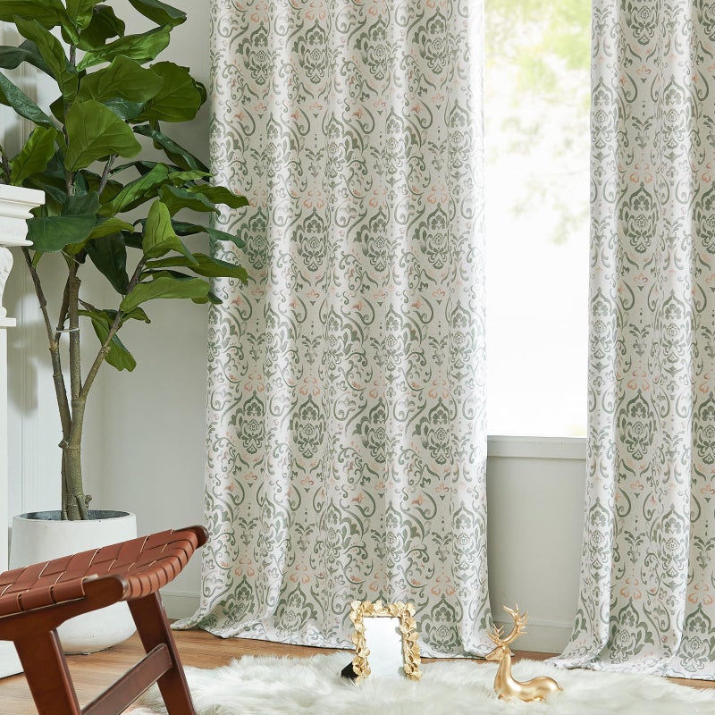 Lazzzy Sage Damask Blackout Curtains 96 Inches Long for Bedroom Living Room, Green Floral Printed Thermal Insulated Window Treatments, Back Tab Noise Reducing Room Darkening Drapes, 2 Panels - Image 5