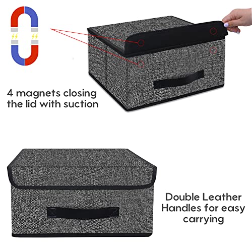 Onlyeasy Foldable Storage Bins Cubes Boxes with Lid - Storage Box Cube Cubby Basket Closet Organizer Pack of Two with Leather Handles for Closet Bedroom, 13"x13", Black, 8MXALB2P - Image 3