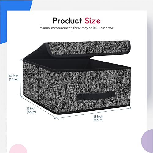 Onlyeasy Foldable Storage Bins Cubes Boxes with Lid - Storage Box Cube Cubby Basket Closet Organizer Pack of Two with Leather Handles for Closet Bedroom, 13"x13", Black, 8MXALB2P - Image 2