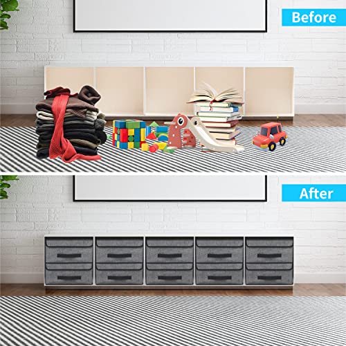 Onlyeasy Foldable Storage Bins Cubes Boxes with Lid - Storage Box Cube Cubby Basket Closet Organizer Pack of Two with Leather Handles for Closet Bedroom, 13"x13", Black, 8MXALB2P - Image 5