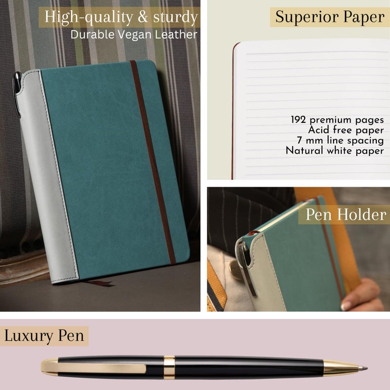 SETTINIÂ® Lined Journal - Sleek Teal Journal for Writing Gift Set - Hardcover Vegan Leather, Includes Luxury Pen in a Unique Pen Holder, 192 Pages, 6 x 8.5 inches, Christmas Gifts - Image 3