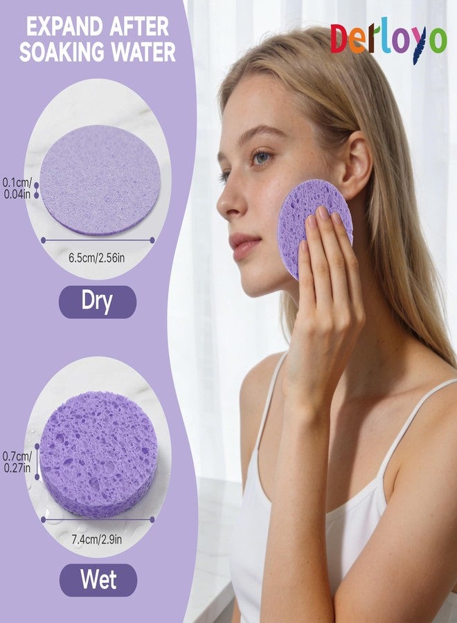 derloyo 100-Count Compressed Facial Sponges for Washing face, Natural Cellulose Cosmetic Makeup Sponge for Facial Cleansing, Slight Exfoliating, Makeup Removal-(Purple Round Sponge) - Image 4
