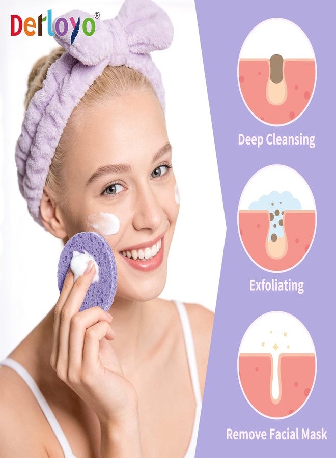 derloyo 100-Count Compressed Facial Sponges for Washing face, Natural Cellulose Cosmetic Makeup Sponge for Facial Cleansing, Slight Exfoliating, Makeup Removal-(Purple Round Sponge) - Image 2