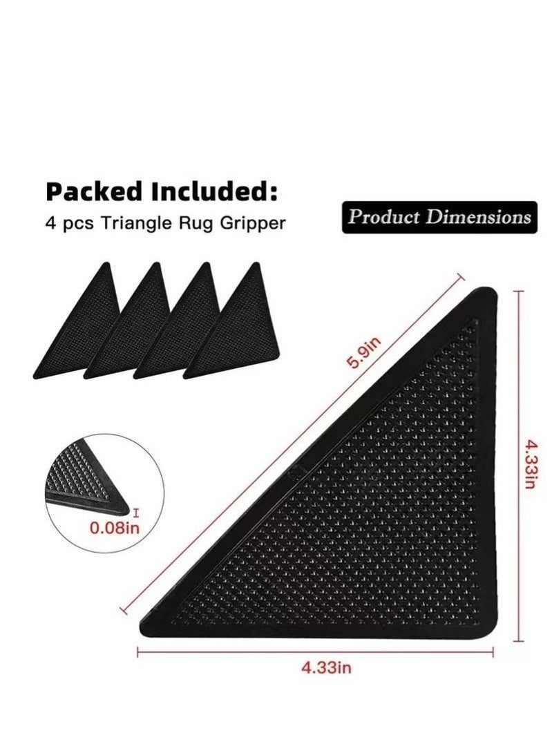 ملصقات السجاد (4 قطع)، حامل سجاد مضاد للانزلاق، ملصقات سجاد قابلة لإعادة الاستخدام وقابلة للغسل للسجاد في المنطقة، لاصق مزدوج الجوانب يمنع الزوايا من الانزلاق (أسود) - Image 5