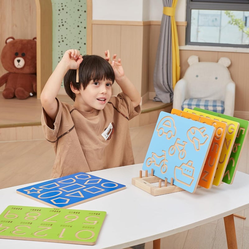VIGA Wooden Pattern Tracing Board - Montessori Pre Writing Toy for Kids - Image 4