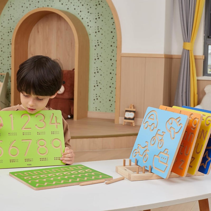 VIGA Wooden Pattern Tracing Board - Montessori Pre Writing Toy for Kids - Image 2