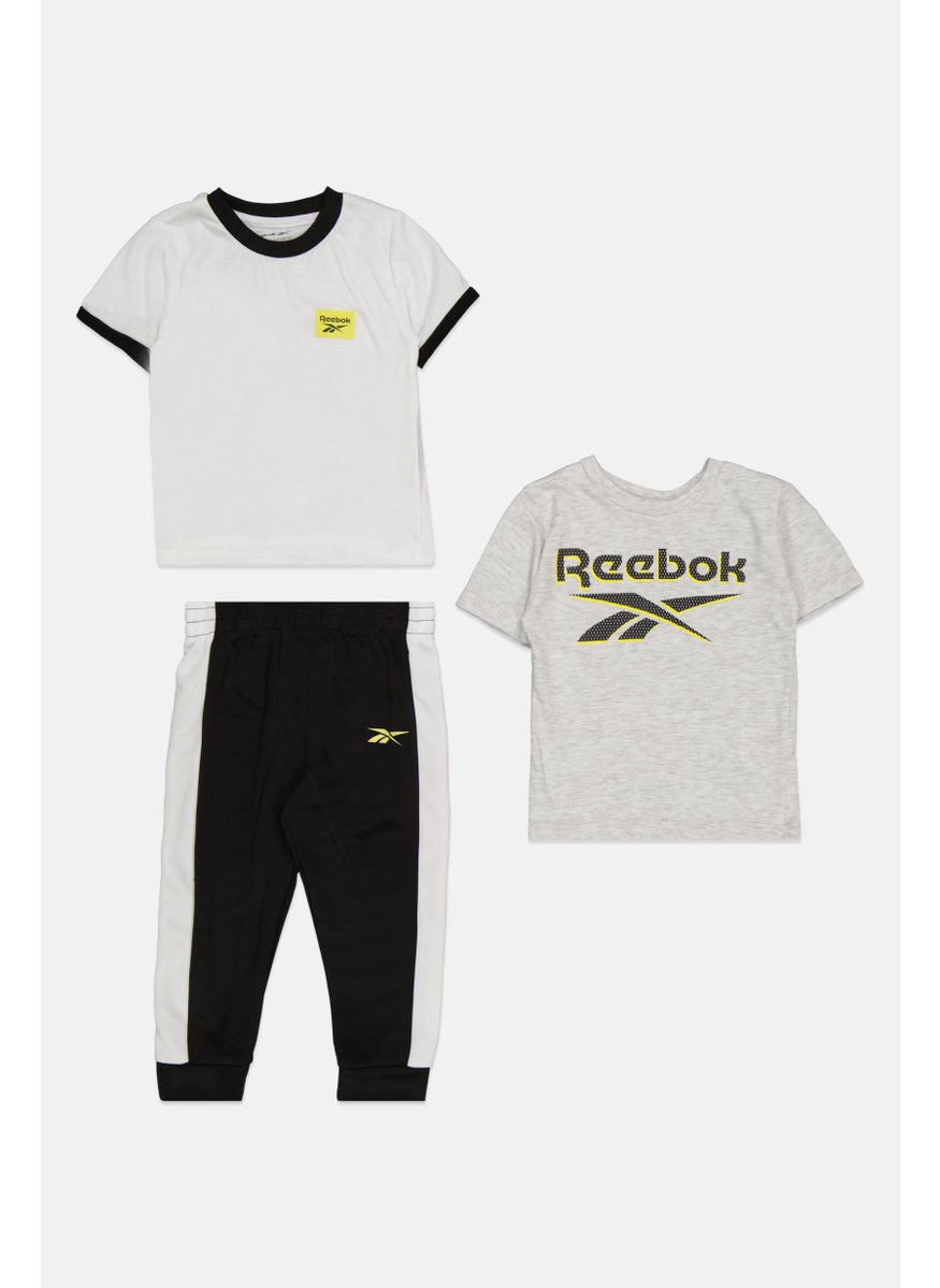 Reebok Toddlers Boy 3 Pcs Brand Logo T-shirt And Pants Set, Grey  - Image 3