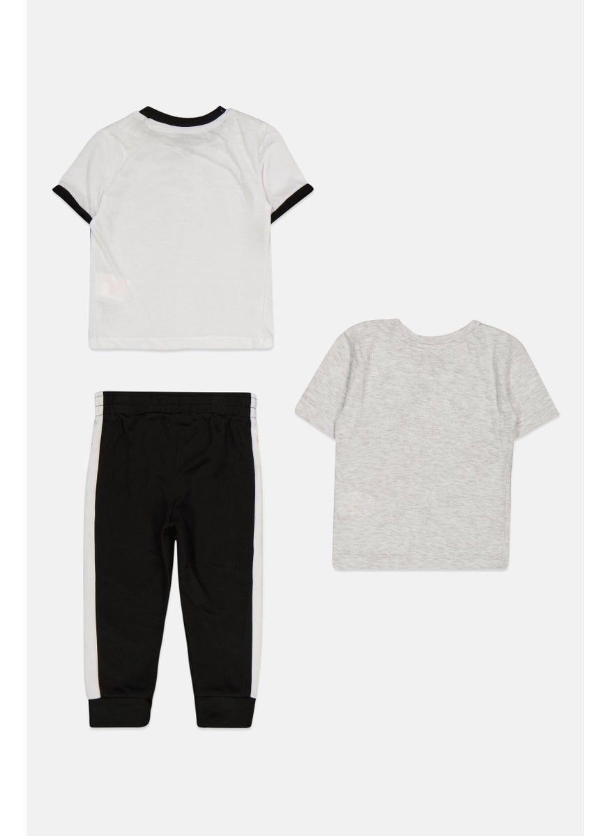 Reebok Toddlers Boy 3 Pcs Brand Logo T-shirt And Pants Set, Grey  - Image 2