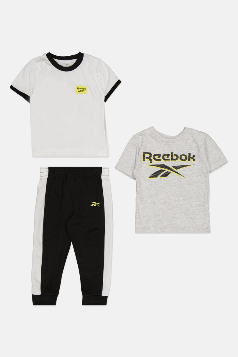 Reebok Toddlers Boy 3 Pcs Brand Logo T-shirt And Pants Set, Grey - Image 3