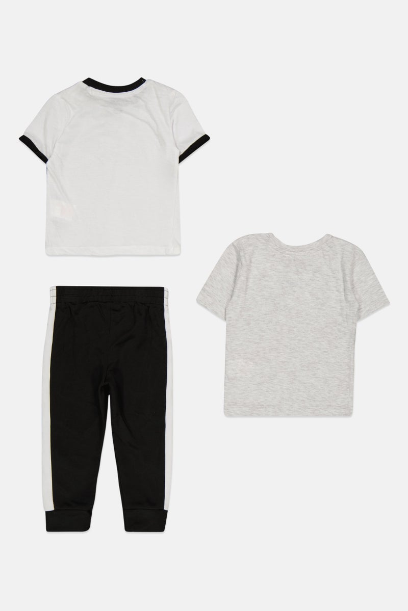 Reebok Toddlers Boy 3 Pcs Brand Logo T-shirt And Pants Set, Grey - Image 2