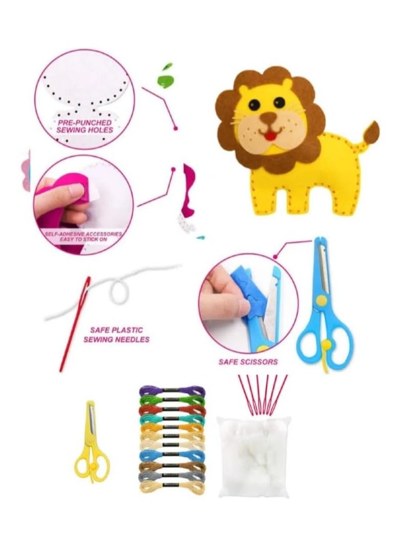 Generic - Kids Craft Animal Sewing Kit - Jungle Animals Craft Kit DIY Sewing Set, Felt Plush Fun Stuffed Animals for Kids Ages 8-12, Suitable for Boys and Girls, Good for Beginners Educational Arts Crafts Sewing Creative Gift - Image 1