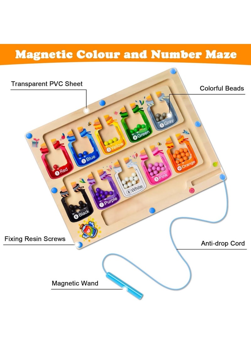 Raxoom Montessori Magnetic Color and Number Maze for 3-5 Year Old Boys and Girls - Wooden Toddler Puzzle Board for Learning, Counting, and Fine Motor Skills Development - Image 3