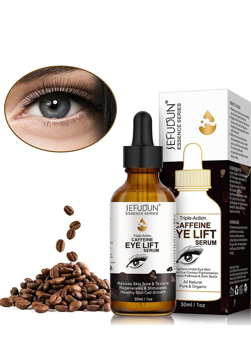 Sefudun مصل الكافيين للعين مع EGCG وفيتامين C وحمض الهيالورونيك والكولاجين وسيروم رفع العين بالكافيين يقلل من الانتفاخ والهالات السوداء تحت أكياس العين والتجاعيد والخطوط الدقيقة حول العينين مصل ثلاثي المفعول 30 مل - Image 1