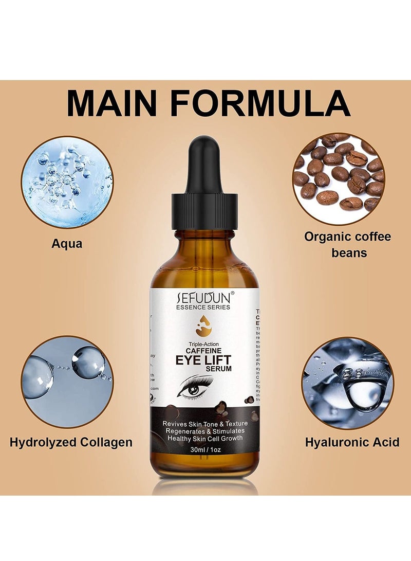 Sefudun مصل الكافيين للعين مع EGCG وفيتامين C وحمض الهيالورونيك والكولاجين وسيروم رفع العين بالكافيين يقلل من الانتفاخ والهالات السوداء تحت أكياس العين والتجاعيد والخطوط الدقيقة حول العينين مصل ثلاثي المفعول 30 مل - Image 4