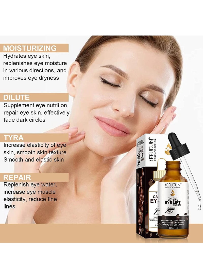 Sefudun مصل الكافيين للعين مع EGCG وفيتامين C وحمض الهيالورونيك والكولاجين وسيروم رفع العين بالكافيين يقلل من الانتفاخ والهالات السوداء تحت أكياس العين والتجاعيد والخطوط الدقيقة حول العينين مصل ثلاثي المفعول 30 مل - Image 5
