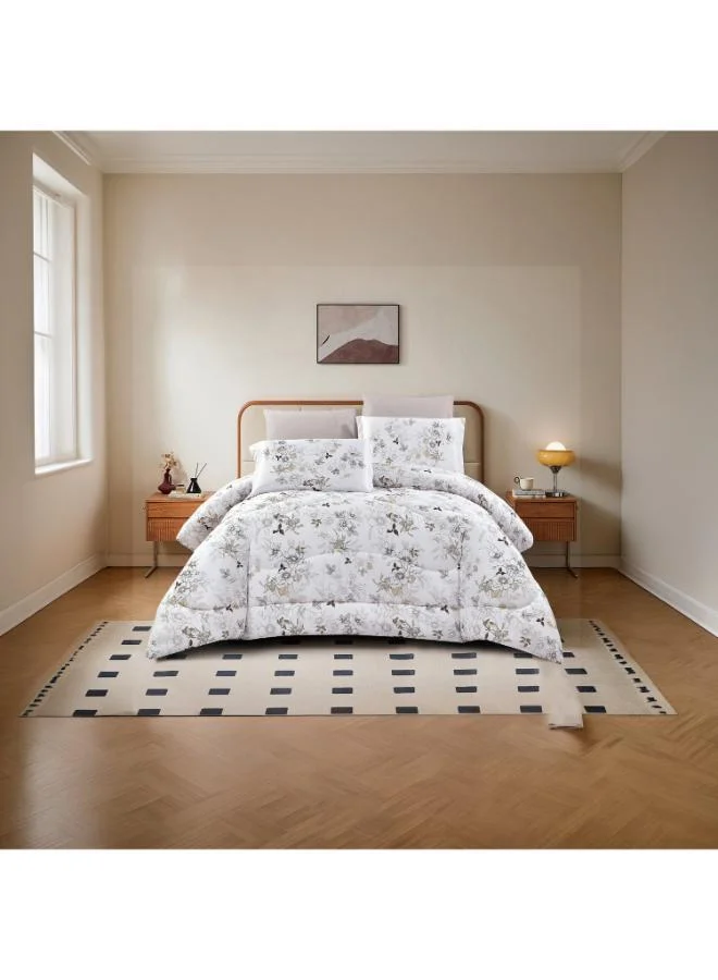 Unique Home Lifestyle Queen Floral Print 4 Piece Reversible Comforter Set - 170x240cms