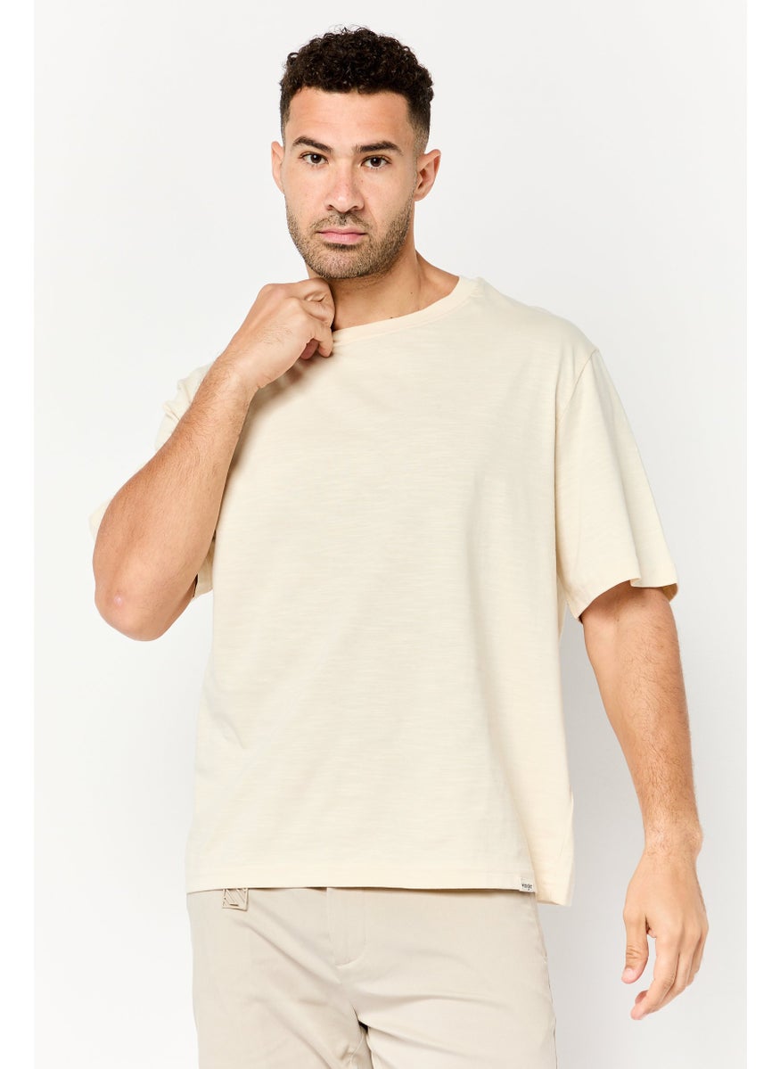 Wrangler Men Crew Neck Short Sleeve Plain T-shirt, Beige  - Image 1