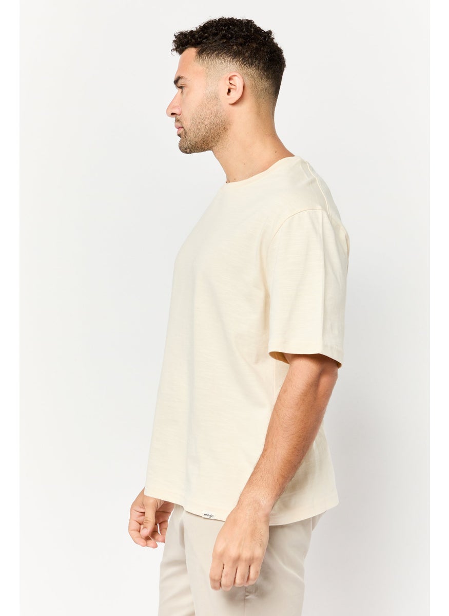 Wrangler Men Crew Neck Short Sleeve Plain T-shirt, Beige  - Image 2