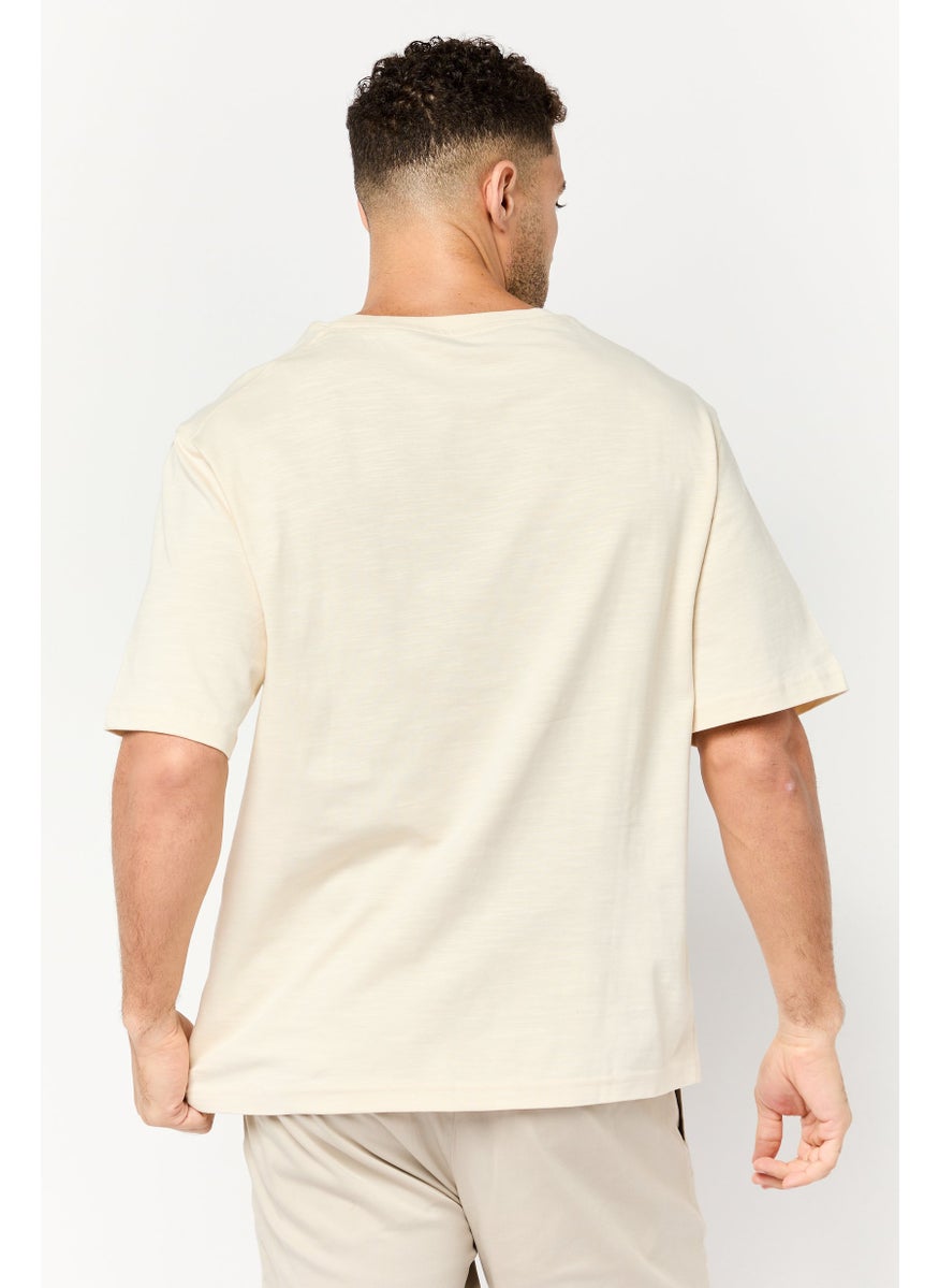 Wrangler Men Crew Neck Short Sleeve Plain T-shirt, Beige  - Image 3