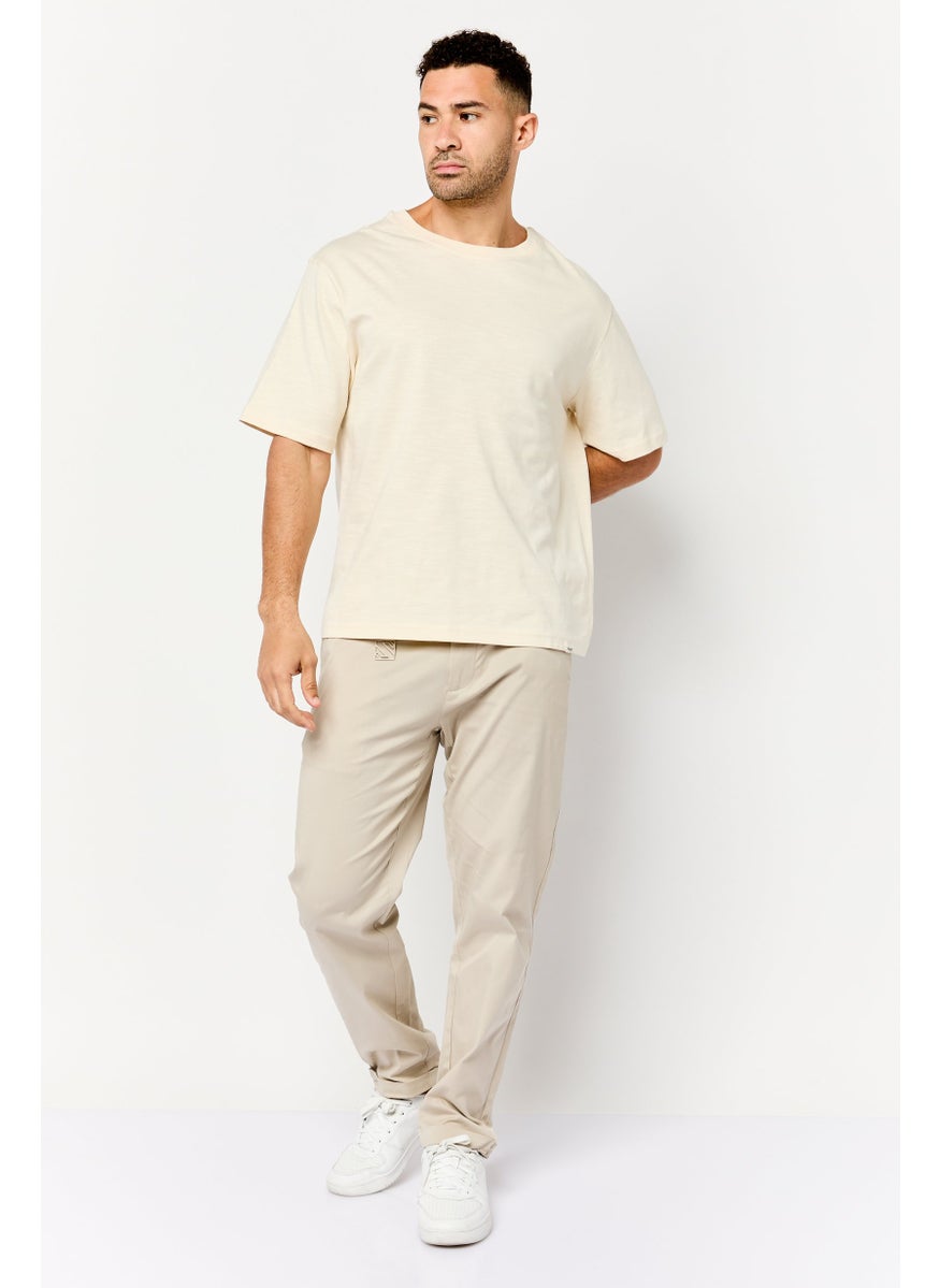 Wrangler Men Crew Neck Short Sleeve Plain T-shirt, Beige  - Image 4