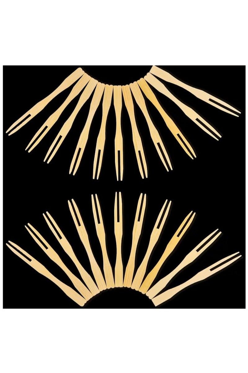Hoasis 50PCS Bamboo Forks 9cm, Mini Food Picks for Party, Banquet, Buffet, Catering, And Daily Life. Two Prongs - Blunt End Toothpicks for Appetizer (Beige) - Image 3