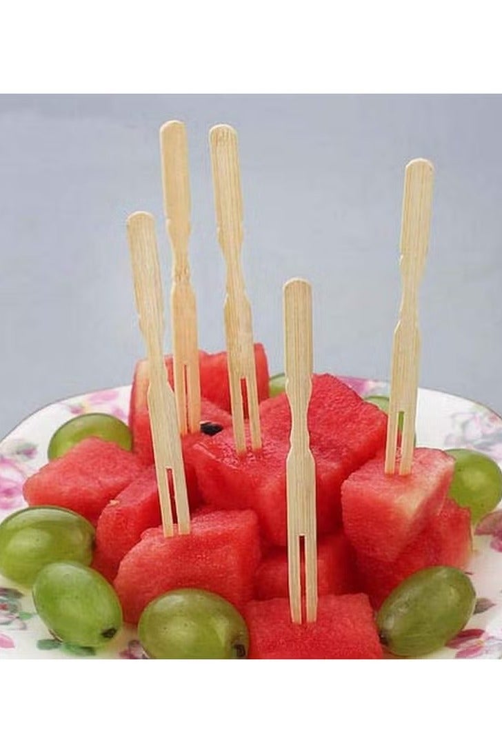Hoasis 50PCS Bamboo Forks 9cm, Mini Food Picks for Party, Banquet, Buffet, Catering, And Daily Life. Two Prongs - Blunt End Toothpicks for Appetizer (Beige) - Image 5