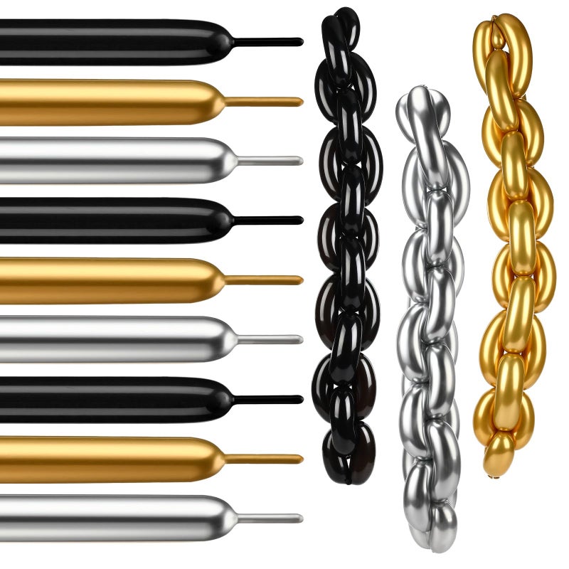 Charnoel 100pcs Long Twisting Skinny Balloons, Black Metallic Gold and Siver Long Balloons for Animal Party Decorations, Birthday, Graduation, New Years, Wedding, Engagement Party Decorations - Image 1