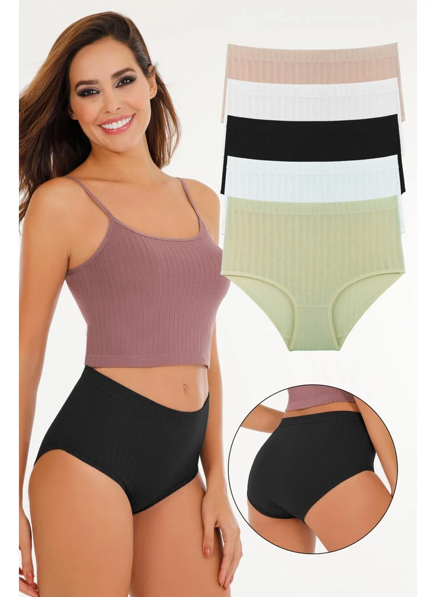 Sensu Women's Corduroy Soft Colors 5 Piece High Waist Panties Set - Kts3054