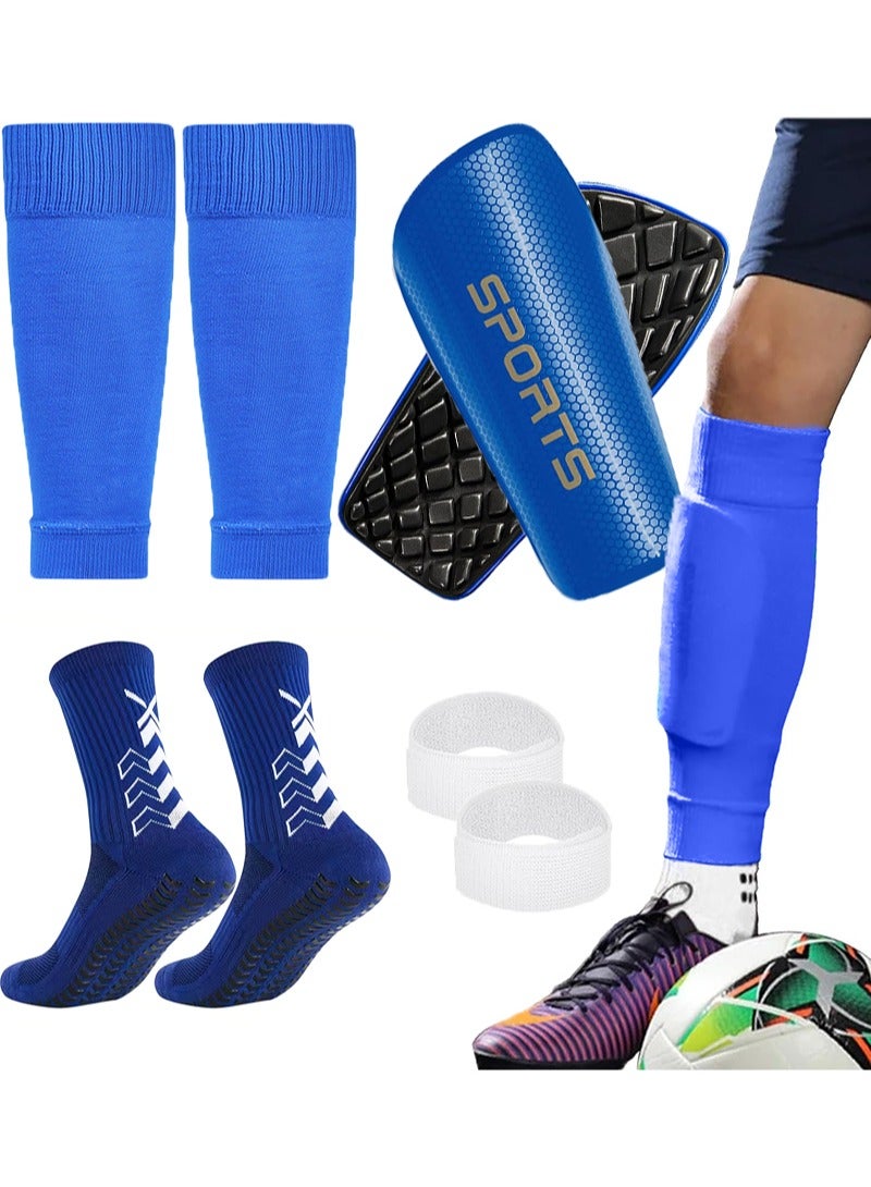 Aikanbo Lightweight Soccer Equipment Four Piece Set,Skidproof Soccer Socks,Protective Soccer Shin Pads L Size and Sleeves with Optimized Insert Pocket,Calf Protective Gear,Calf Compression Socks For Soccer Football Sports Adjustable Shin Guard Straps - Image 1