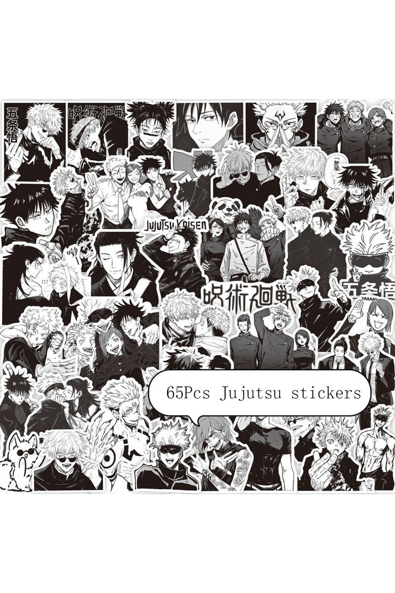 65pcs 65Pcs Black White Jujutsu Kaisen Anime Stickers Decoration Suitcase Scrapbooking Laptop Phone