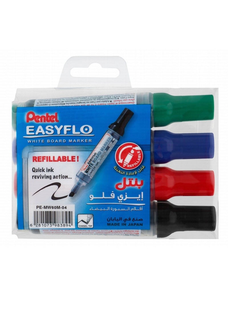 Pentel 4-Piece Easyflo Whiteboard Erasable Markers Chisel Tip Multicolour - Image 1