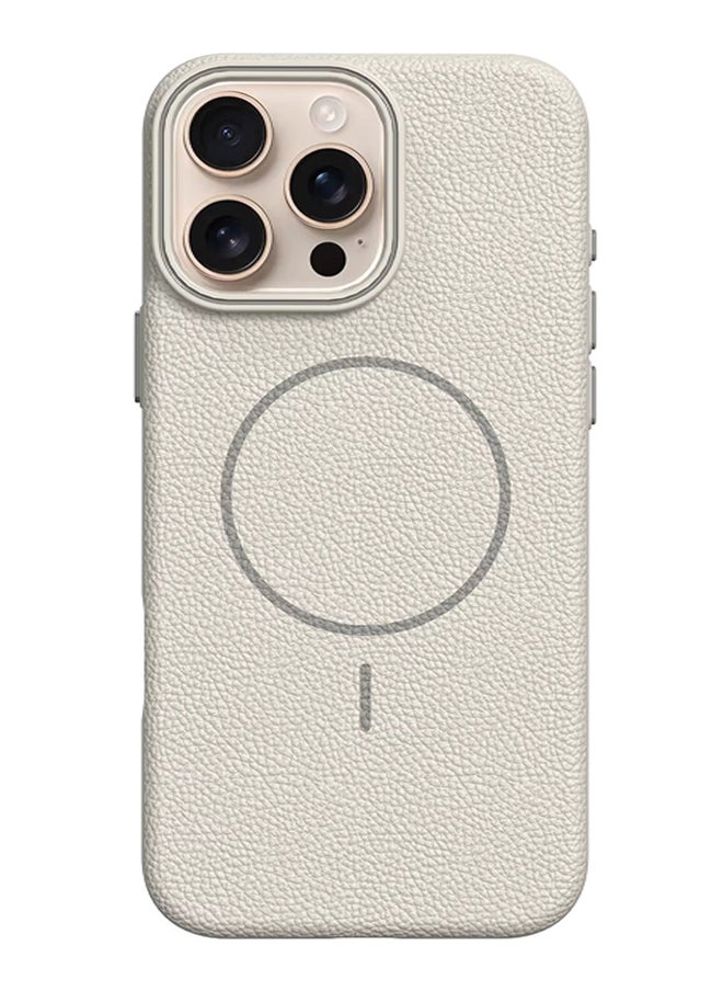 Magsafe Phone Case For iPhone 14 Pro Max With High Quality Rubber Frame And Slim Lychee Pattern Leather Case with Camera Lens Protection Shockproof Cover And support wireless Charging Leather Cover for iPhone 14 Pro Max - Beige