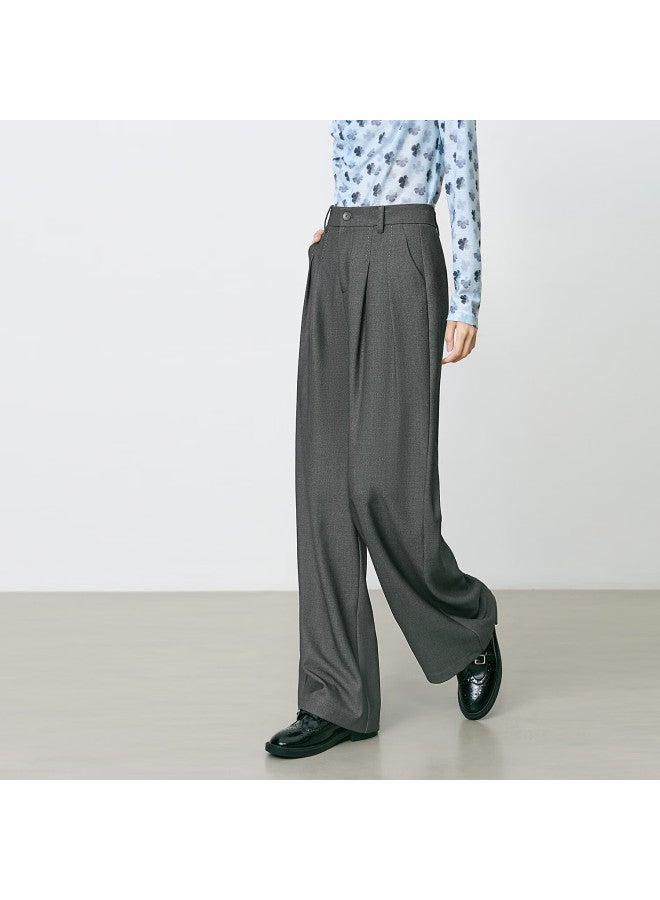 Yanyee Gray Pants For Women, Autumn Straight-leg Slimming Commuter Professional Versatile Wide-leg Trousers, Gray, L - Image 1