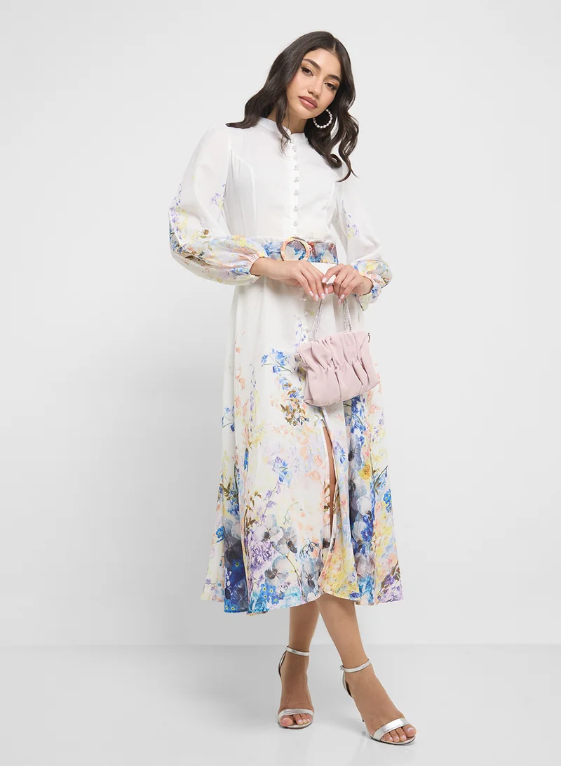 ELLA Floral Belted Dress