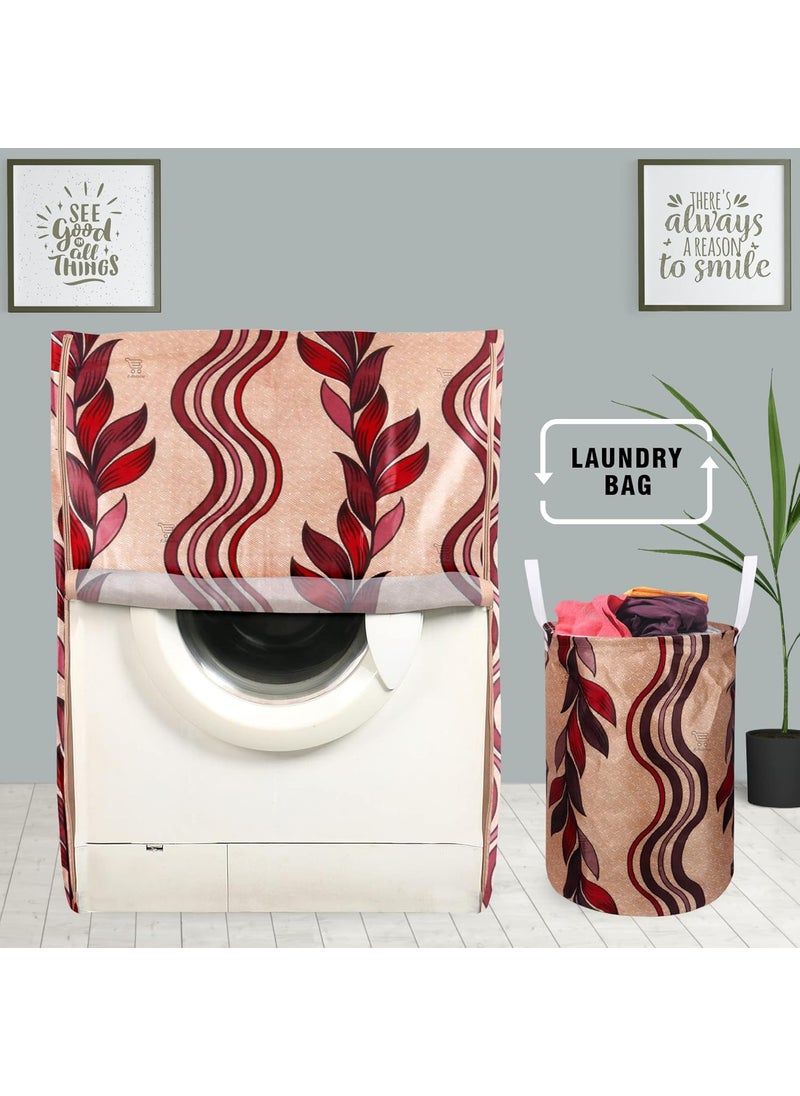 E-Retailer ERetailer Exclusive Polyester Combo Set of 1 Pc Front Load Washing Machine Cover and 1 Pc Foldable Laundry BagColorRed Leaf Set Contains2 Pcs  - Image 1