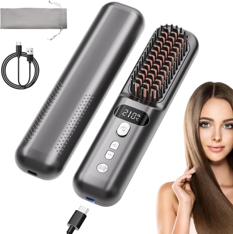 Kawu Cordless Hair Straightener Brush, Portable Negative lonthermal brush, Rechargeable, 7 Temperature Settings & Anti-BumProtection, Reduces Styling Time,Suitable for travel/hotels.RVs - Image 1
