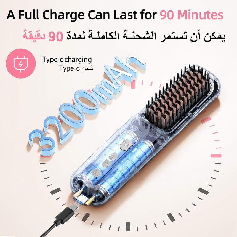 Kawu Cordless Hair Straightener Brush, Portable Negative lonthermal brush, Rechargeable, 7 Temperature Settings & Anti-BumProtection, Reduces Styling Time,Suitable for travel/hotels.RVs - Image 5