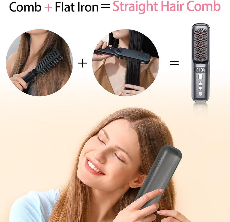 Kawu Cordless Hair Straightener Brush, Portable Negative lonthermal brush, Rechargeable, 7 Temperature Settings & Anti-BumProtection, Reduces Styling Time,Suitable for travel/hotels.RVs - Image 2