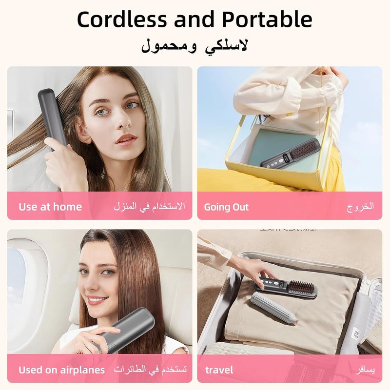 Kawu Cordless Hair Straightener Brush, Portable Negative lonthermal brush, Rechargeable, 7 Temperature Settings & Anti-BumProtection, Reduces Styling Time,Suitable for travel/hotels.RVs - Image 4