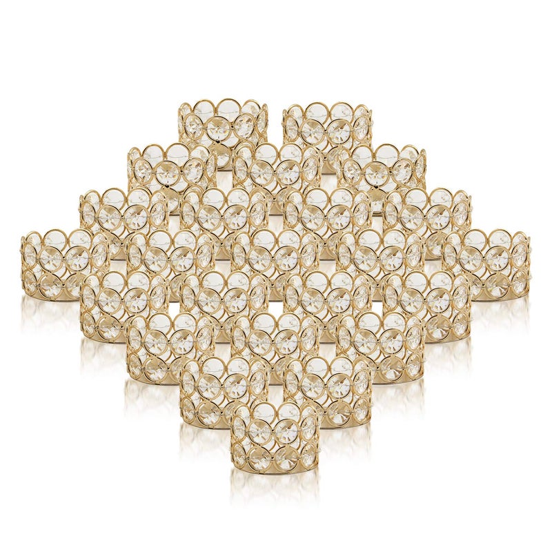 VINCIGANT Crystal Gold Votives Candle Holder Elegant Decorative Tealight Candle Holders for WeddingsPartiesChirstmasGiftsHome DecorSet of 24