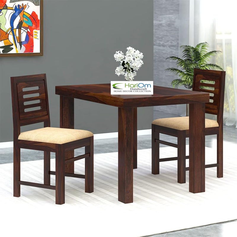 Hariom Handicraft KendalWood Furniture Sheesham Wood Dining Table with Chairs Chusion Dining Room Furniture 2 Seater Dining Set Finish Color Warm Chestnut Finish with Cream Cushion