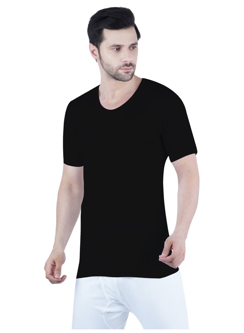 WHITE LEAF Men's U-Neck Undershirt Vest Half Sleeve 3PCS Pack – 100% Combed Cotton Breathable Comfortable Innerwear, BK/GYM/NV (WLUNSUG-05-S) - Image 4