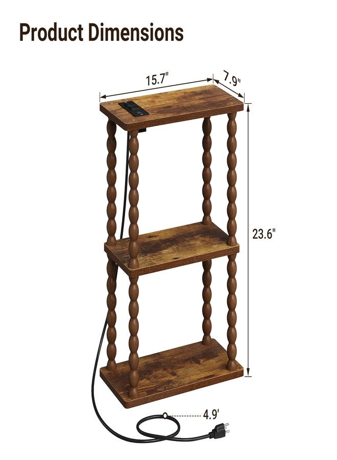 ELYKEN Side Table with Charging Station, Small End Tables Living Room with USB Port and Outlet, 3-Tier Narrow Bedside Table Nightstands for Bedroom, Rustic Brown - Image 2