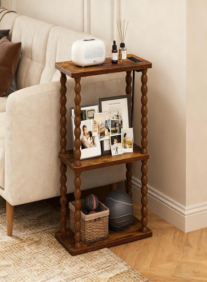 ELYKEN Side Table with Charging Station, Small End Tables Living Room with USB Port and Outlet, 3-Tier Narrow Bedside Table Nightstands for Bedroom, Rustic Brown - Image 4