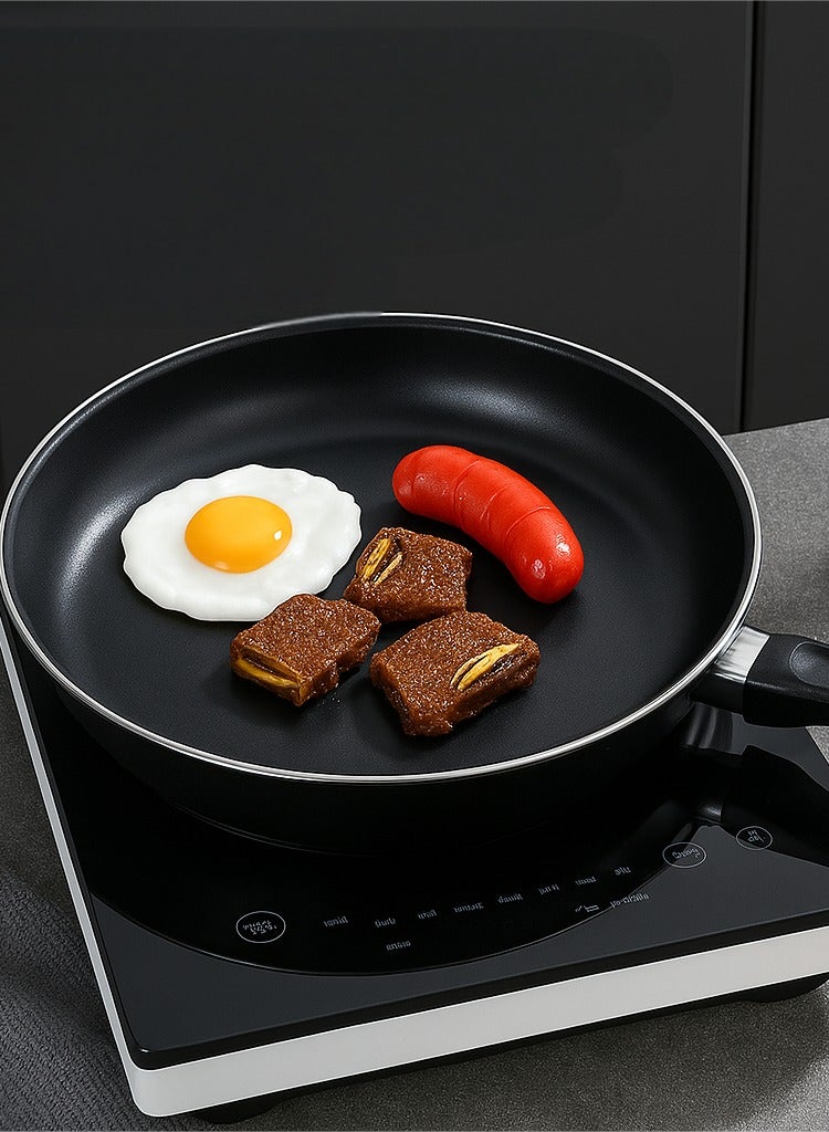 3-Piece Non-Stick Frying Pan Set – Small 20.3cm, Medium 25.3cm, Large 30.3cm – Deep Skillet Pans with Comfortable Heat-Resistant Handles – Nonstick Interior for Easy Food Release and Healthy Cooking – Durable and Scratch-Resistant Coating – Lightweight and Strong Aluminum Body – Compatible with All Heat Sources: Induction, Gas, Electric, Ceramic, Halogen – Perfect for Frying Eggs, Sauteing Vegetables, Cooking Meat, Pancakes, Stir-Fry and More – Sleek Black Finish with Elegant Silver Rim – Even Heat Distribution for Better Cooking Results – Easy to Clean, Dishwasher Safe – Great for Home, Apartment, Dorm, or Professional Kitchen Use – Stackable for Compact Storage – Ideal Gift for Housewarming, Wedding, or Kitchen Upgrade – Multipurpose Pans for Breakfast, Lunch, Dinner – Essential Nonstick Cookware Set for Everyday Use – Oven Safe Under Medium Heat – Ergonomic Handle for Firm Grip – Oil-Free Cooking for Healthier Meals – Fast Heating Surface for Time-Saving Cooking - Image 5