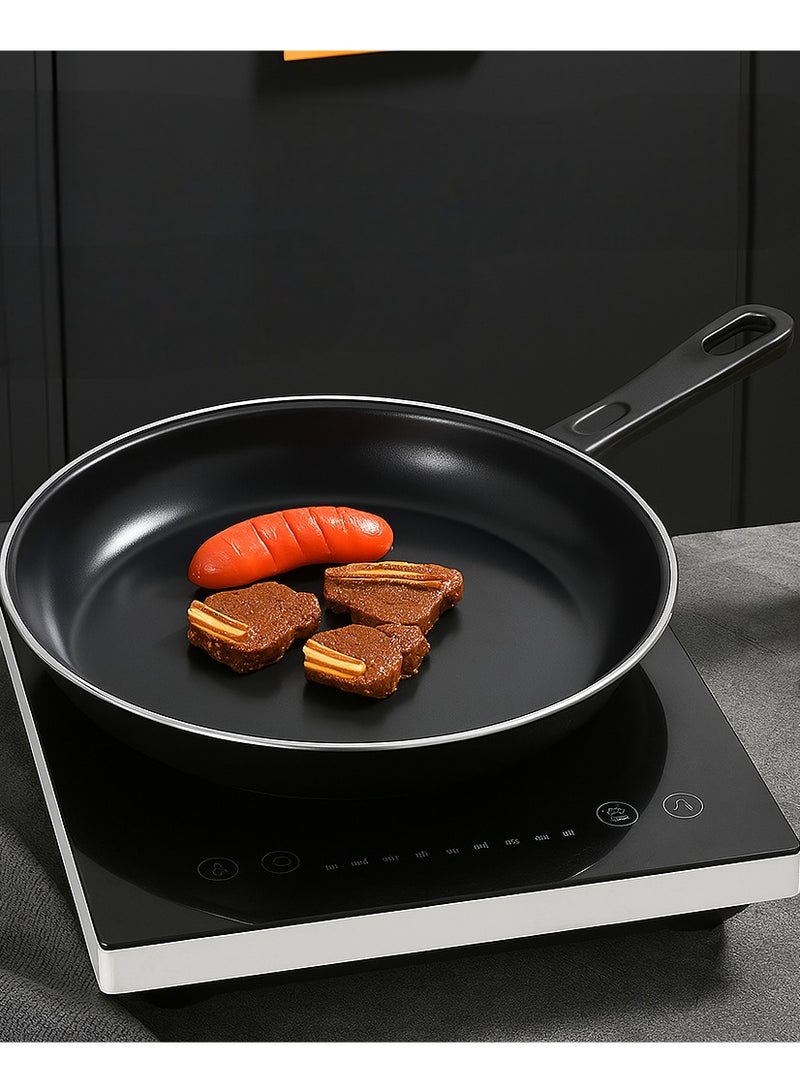 3-Piece Non-Stick Frying Pan Set – Small 20.3cm, Medium 25.3cm, Large 30.3cm – Deep Skillet Pans with Comfortable Heat-Resistant Handles – Nonstick Interior for Easy Food Release and Healthy Cooking – Durable and Scratch-Resistant Coating – Lightweight and Strong Aluminum Body – Compatible with All Heat Sources: Induction, Gas, Electric, Ceramic, Halogen – Perfect for Frying Eggs, Sauteing Vegetables, Cooking Meat, Pancakes, Stir-Fry and More – Sleek Black Finish with Elegant Silver Rim – Even Heat Distribution for Better Cooking Results – Easy to Clean, Dishwasher Safe – Great for Home, Apartment, Dorm, or Professional Kitchen Use – Stackable for Compact Storage – Ideal Gift for Housewarming, Wedding, or Kitchen Upgrade – Multipurpose Pans for Breakfast, Lunch, Dinner – Essential Nonstick Cookware Set for Everyday Use – Oven Safe Under Medium Heat – Ergonomic Handle for Firm Grip – Oil-Free Cooking for Healthier Meals – Fast Heating Surface for Time-Saving Cooking - Image 3