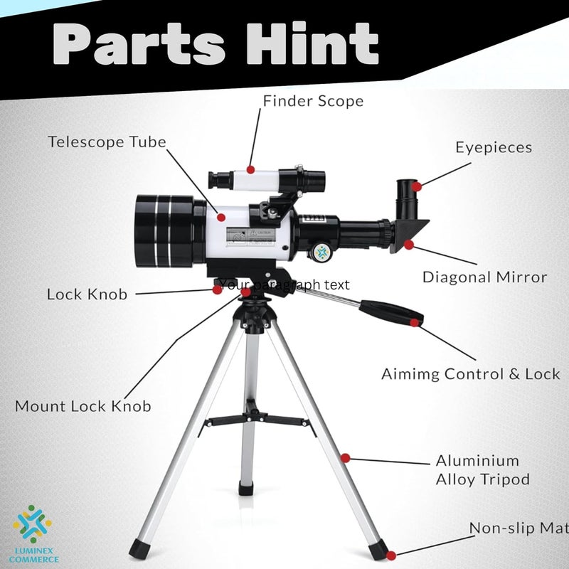 Generic Luminex Telescope 70mm Aperture Astronomical RefractorTelescope for Beginners and Kids, Gift, Focal Length 300 - Image 3