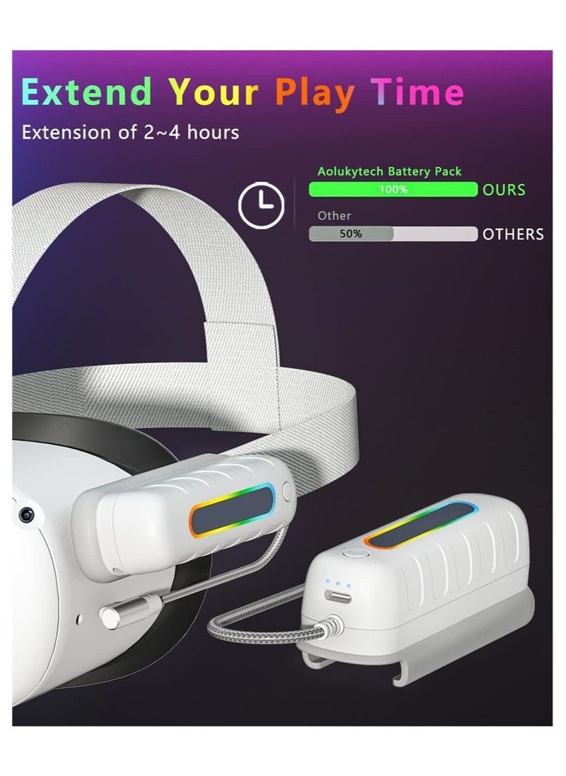 Rechargeable Battery Pack for Meta/Oculus Quest 2,RGB Light 5000mah 2, Ultra Lightweight Portable Charger Power, Extra 2-4 Hours of Playtime VR Accessories