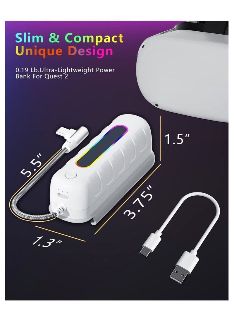 Rechargeable Battery Pack for Meta/Oculus Quest 2,RGB Light 5000mah 2, Ultra Lightweight Portable Charger Power, Extra 2-4 Hours of Playtime VR Accessories