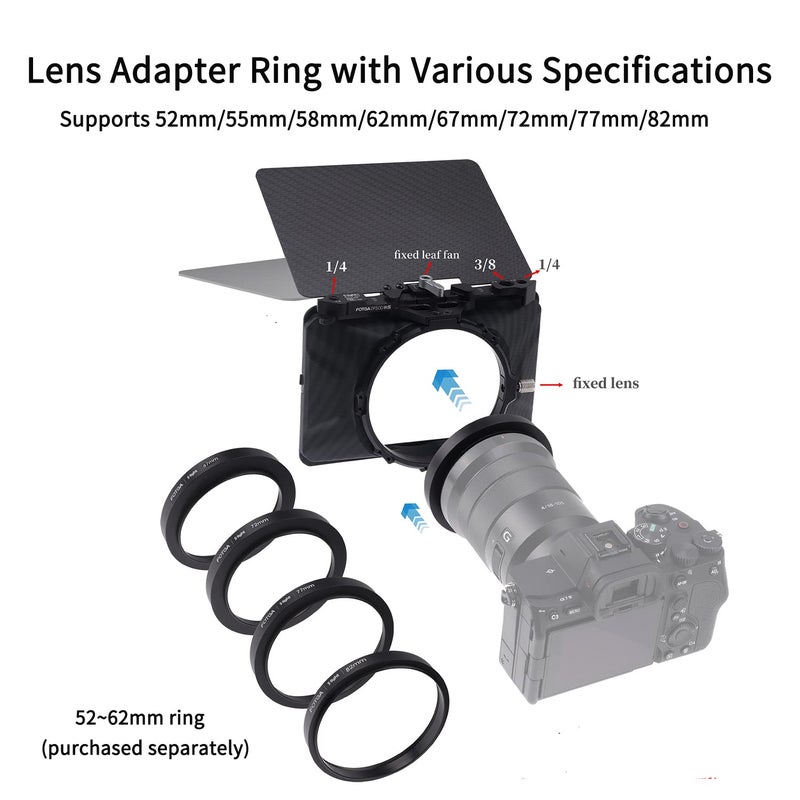 Foto4easy Mini Matte Box,Lightweight Matte Box 15mm Rod Support with Top Flag for DSLR Mirrorless Cameras,Compatible with 67mm/72mm/77mm/82mm Lenses,Supporting 4x4/4x5.65 Filters, Black - Image 3